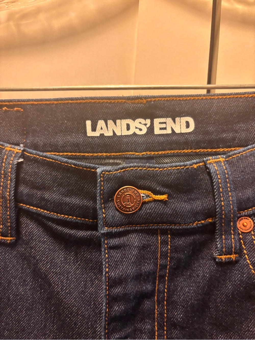 Lands' End Women's Indigo Straight Jeans with Contrast Stitching